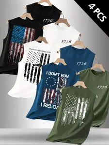Men's 4-Pack 1776 USA Flag Graphic Sleeveless Tank Tops, Patriotic American Flag Print Workout Vests, Casual Streetwear #PatrioticWear #USAMensFashion #GymTank #Streetwear #TikTokMadeMeBuyIt