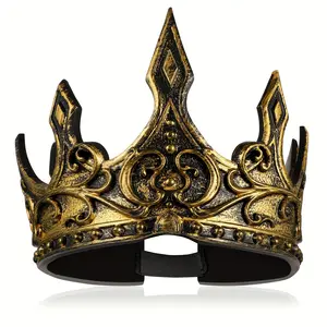 3D Soft PU Foam Medieval King'S Crown - Elegant Golden-ne Regal Headpiece with Intricate Floral Patterns, Comfortable for Cosplay, Themed Parties & Costume Events, Themed Event Accessory |   Elegant Headpiece |   Durable Headgear, Crown