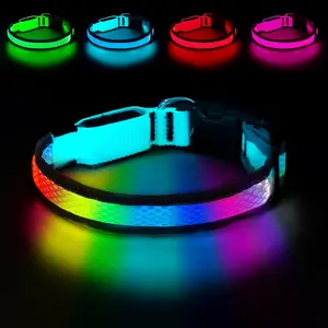 LED Dog Collar, Light-Up Dog Collar USB Rechargeable, Nylon Material Adjustable Comfortable Soft Bright RGB 7 Color Changing Safe Light-Up Collar Suitable for Small and Medium Dogs (Small Dogs, Blue)