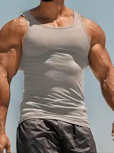 Men's Solid Round Neck Sports Tank Top, Regular Fit Casual Comfy Breathable Sleeveless Top Sleeveless Gym Tops for Gym Workout Running, Men's Sportswear Clothing Athletic Activewear for Indoor Outdoor Wear