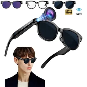 8MP Camera Anti-Shake AI Smart Glasses, Multifunctional Smart Glasses, Hands-free 1080P Video Recording, 3 Lenses (Transparent + Black) Sports Glasses, Bluetooth Calling, Real-Time Translate, Magnetic Charging, 40G Lightweight