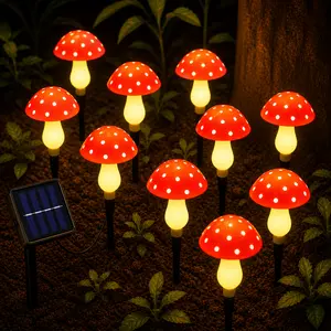 20 LEDs Outdoor Solar Mushroom Ground Plug-in red Color Mini Mushroom Warm Lights, Waterproof Solar Courtyard Decoration Cute Little Mushroom Light, with 8 Lighting Modes.