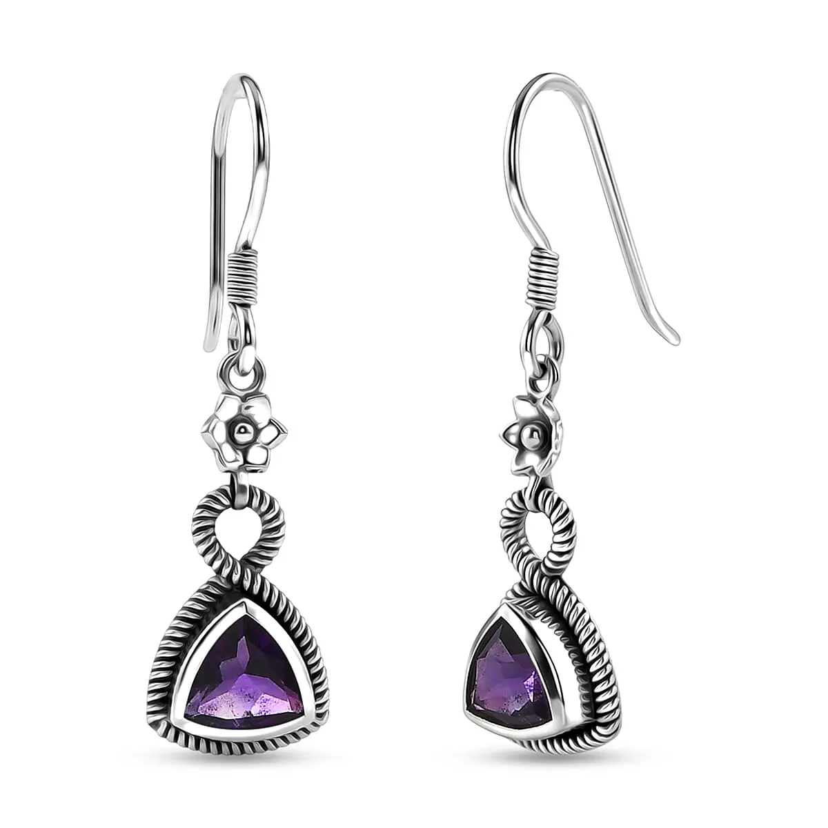 D'Joy Passport to Israel Artisan Crafted African Amethyst Earrings in Sterling Silver 2.20 ctw
