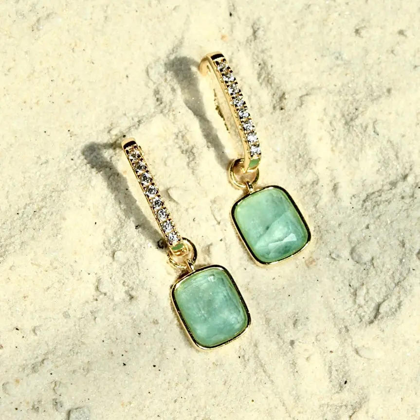 Luxe Cushion Hoops in Sea Glass
