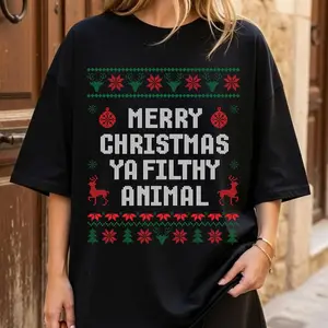 Merry Christmas Ya Filthy Animal Unisex T-Shirt, Funny Ugly Christmas, Retro Holiday, Winter Xmas Shirt Graphic Clipart, Merry Christmas Shirt, Graphic Design For Men and Women