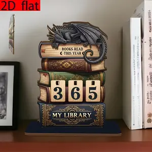 2D DIY Book Reading Tracker, Medieval Dragon Design, Tracks Up to 999 Books, Shelf Decor, Gift for Readers and Fantasy Fans, Desk Accessories
