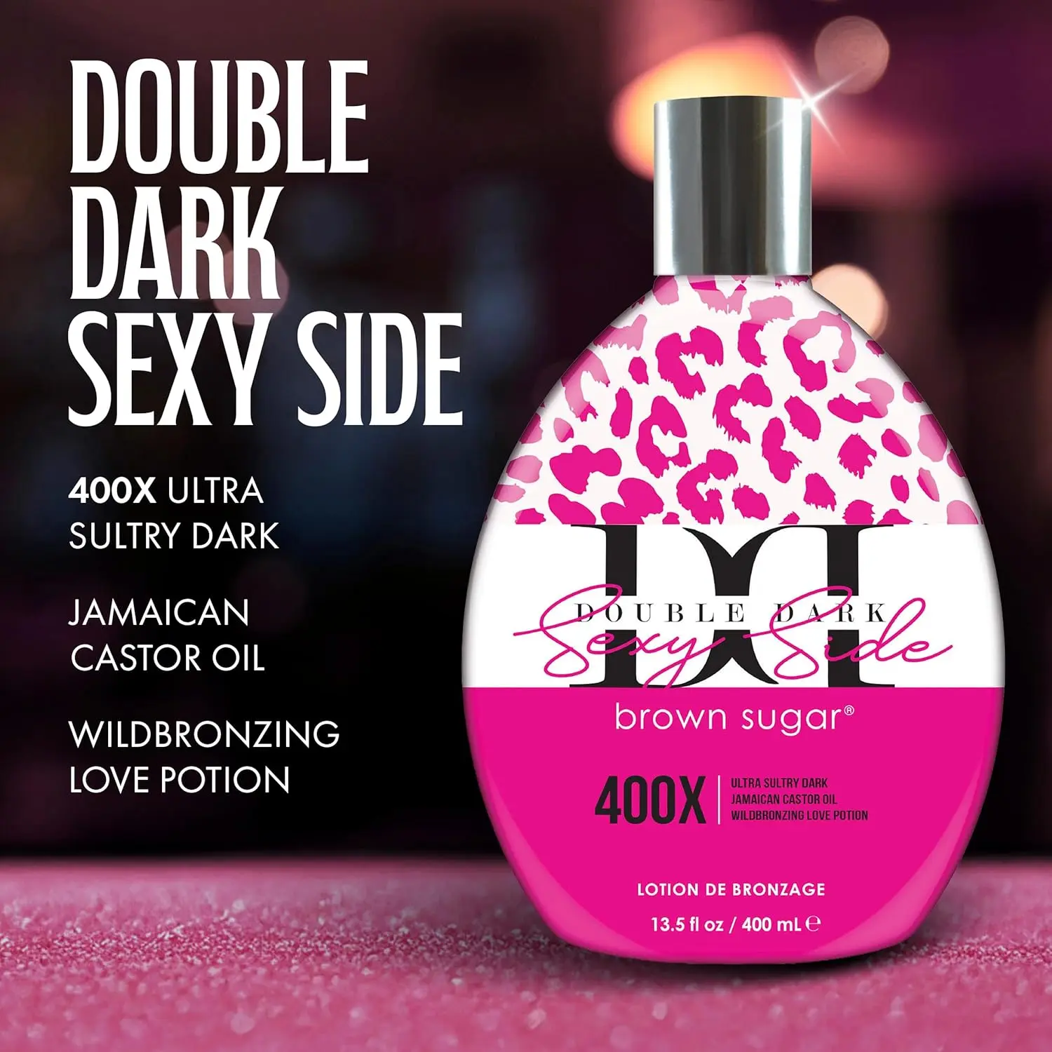 Brown Sugar Double Dark Sexy Side Tanning Lotion, 400X Wildbronzer with Jamaican Black Castor Oil, Double Carrot Oil, Hyaluronic Acid & Peptides, 13.5 Fl Oz