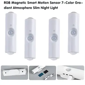 Smart Motion Sensor LED Night Light with RGB Gradient, Dimmable, Magnetic Base, USB Rechargeable, 4pcs/set for Entryway, Bedside, Desk, Closet, Decorative Wall Light