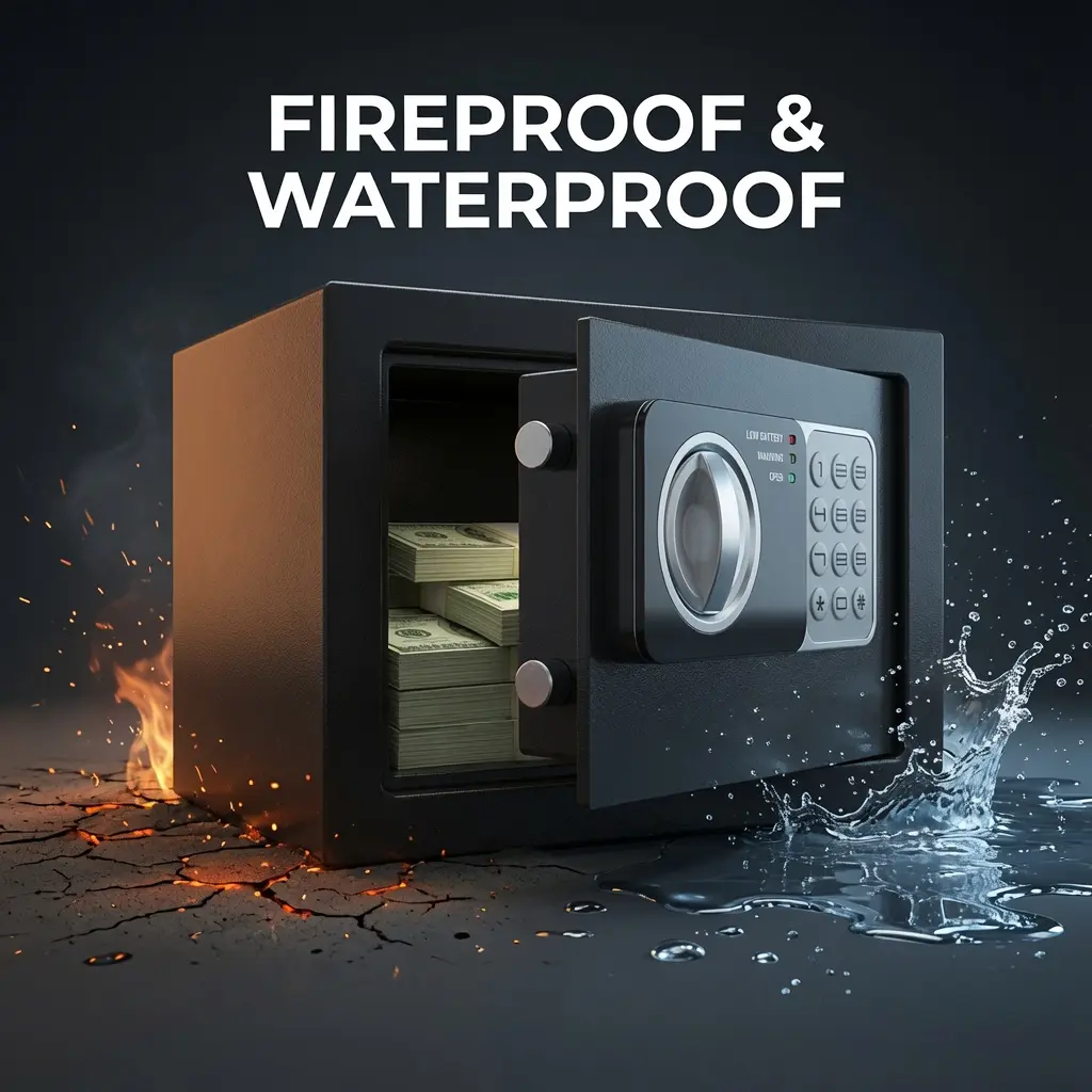Wall Mount Compact  Box 0.24 Cu Ft with Digital Lock fireproof bag cash protection small bed side  pin code father day gift alarm system metal safe solid steel construction