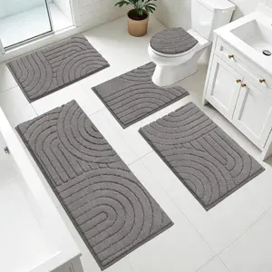 Rugs Sets 5 Piece, Absorbent Microfiber Anti-Slip Bath Mat Set for, Machine Washable Runner with U Rugs, Shower Mats and Lid Cover, Grey