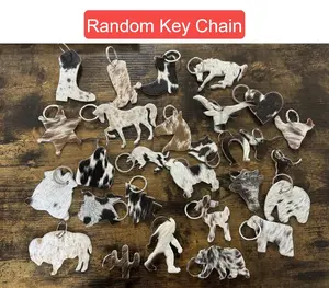 [Random] Cowhide Key chain Attached Split Key Ring