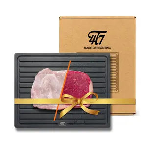 4T7 Defrosting Tray for Frozen Meat Quick Thawing, 8MM Extra Thick Plate Board for Steak Pork Chicken, with Grooves to Catch Drips, Non-stick Thawing Tray Easy to Clean (Defrosting Tray Only)