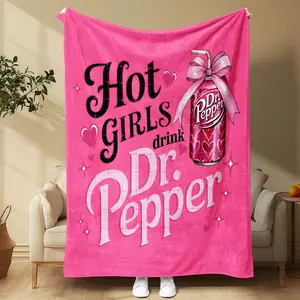 Dr Pepper Blanket Hot Girls Drink Blankets Pink Cozy  Flannel Cartoon Blanket For Kids Soft Throw Blanket All-Season Home Bedroom Bed Sofa Picnic Cover  Family Friends and Chridren Perfect Gift Christmas Present