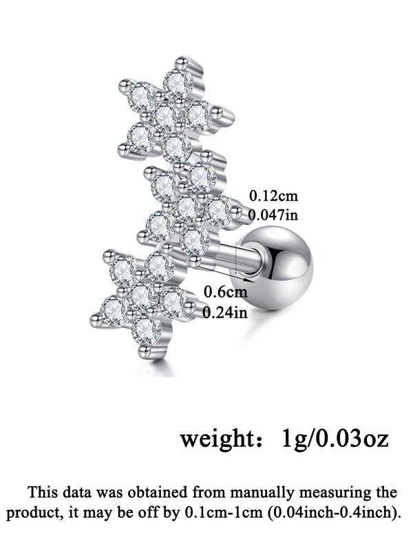 Women's 16 Gauge Cartilage Earrings Stud 3 Flower Cubic Zirconia Design, Hypoallergenic Stainless Steel Dainty Sparkly Daith Conch Tragus Helix Piercing Jewelry for Daily Wear & Party Ear Studs