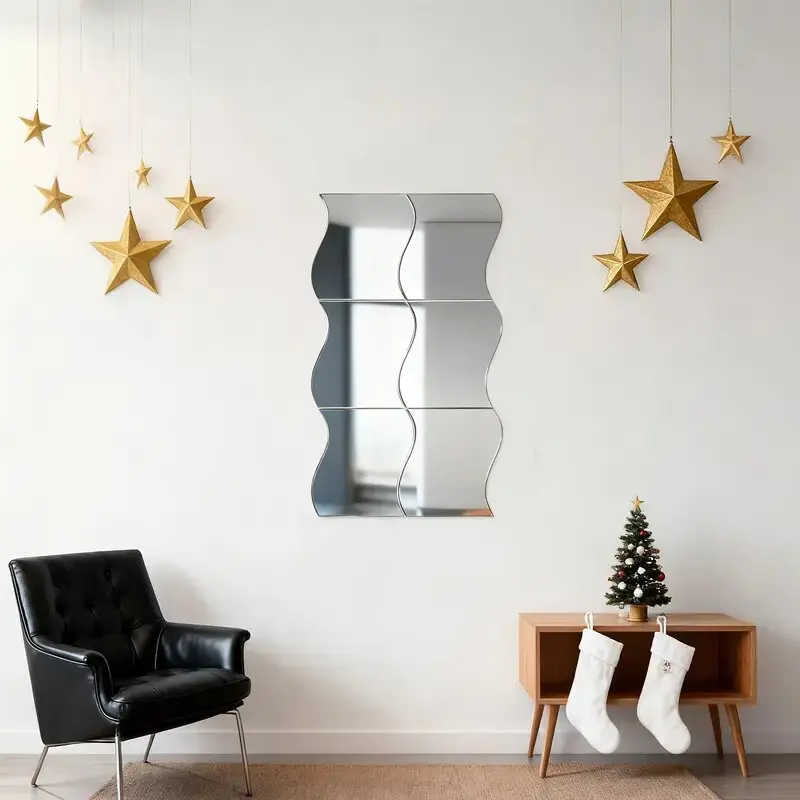 6pcs, Wave shaped silver mirror wall sticker, shatter resistant acrylic self-adhesive mirror, DIY removable decorative sticker, Interior Stickers, Home Decor, Sticker Decorations, suitable for bedroom, living room, bathroom wall decoration