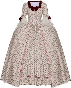 Women's Red Floral Marie Antoinette Dress Rococo Renaissance Ball Gown Maiden Costume