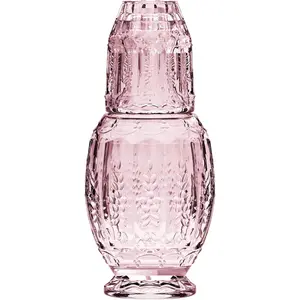Vintage Bedside Water Carafe With Tumbler – Elegant Pitcher and Matching Drinking Glass Doubles As Lid For Guest Room, Office-Makes A Gift, 4.7x10.4, Pink