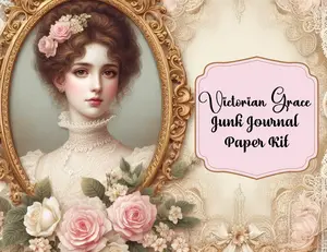 Victorian Grace Junk Journal Paper Kit - 15-Page Collection with Intricate Portraits & Gold or Lace Borders, Vintage & Scrapbooking Set
