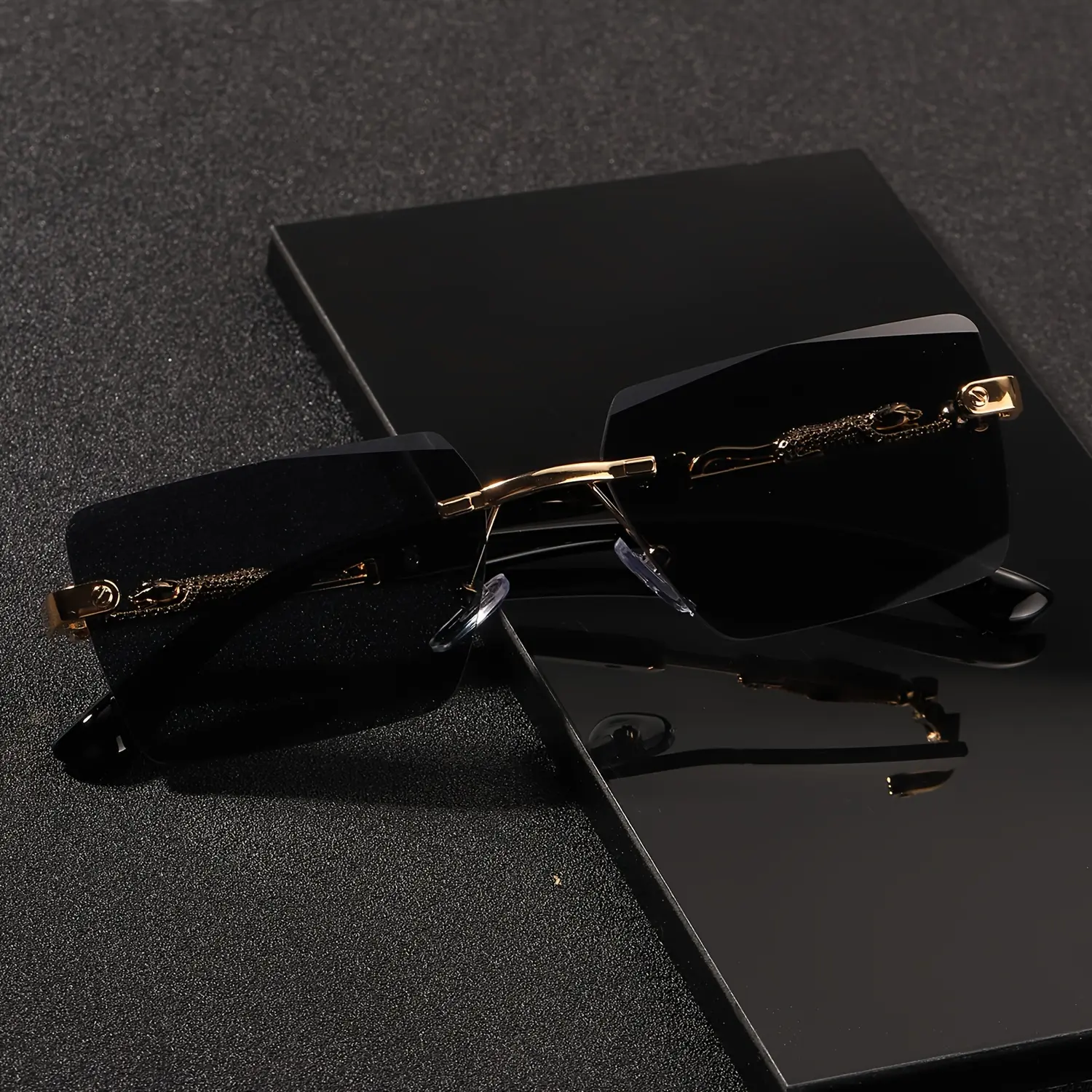 1pc Unisex Lightweight No-Frame Rectangular Stylish Sunglasses - Nylon Sleek Shades, Black, Sun Protection, Party-Ready Festive Event & Beach Vacation Party Accessory