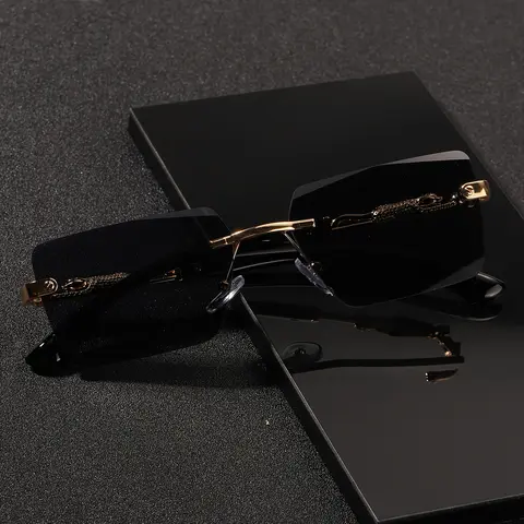 1pc Unisex Frameless Rimless Chic Sunglasses - Airy Lightweight Nylon Plain Black Shades, Sun Protection, Party-Ready Look Festive Event & Beach Vacation Party Accessory