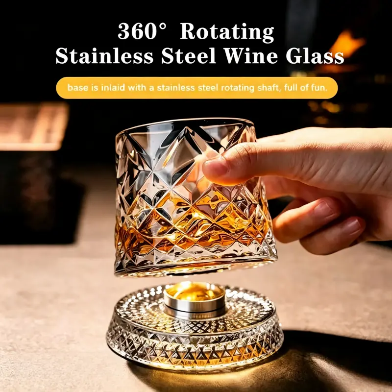 Lead-Free Premium Crystal Whiskey GlassTumbler - 360-Degree Rotates, Stress ReliefBase, Tumbler Shape, for Bourbon Drink -Unique Gift for Dad (Father's Day, Birthday)