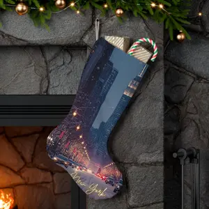 New York Snowy Street Christmas Stocking — Holiday Santa Stocking with Empire State Design