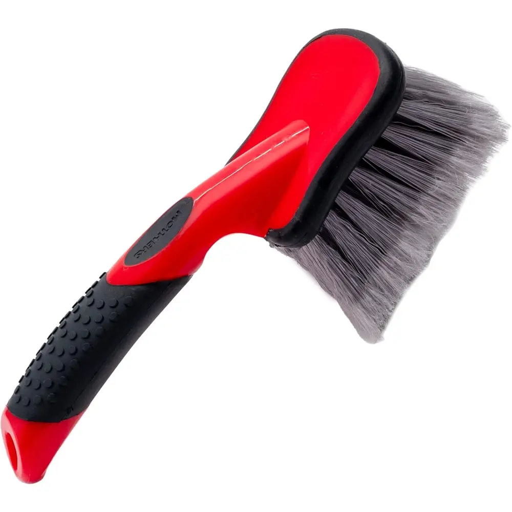 Car Wash Brush, Wheel and Fender Brush, Short Handle Tire Cleaner For Car Detailing, 10 Inch, Red/Black