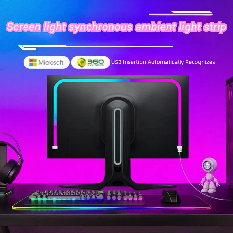 RGB Sync Atmosphere Light Strip, Rgb Color Changing, Gaming Wifi LED Backlit Strip Lights Synchronize with Screen, Colorful Backlight for Desktop Computer Monitor RGB Lighting, Led Light Strips