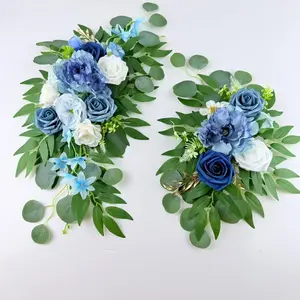 Forest Style Haze Blue Artificial Rose Corner Flower Decoration, Ideal for Background Wall Photography, Elegant Floral Accent