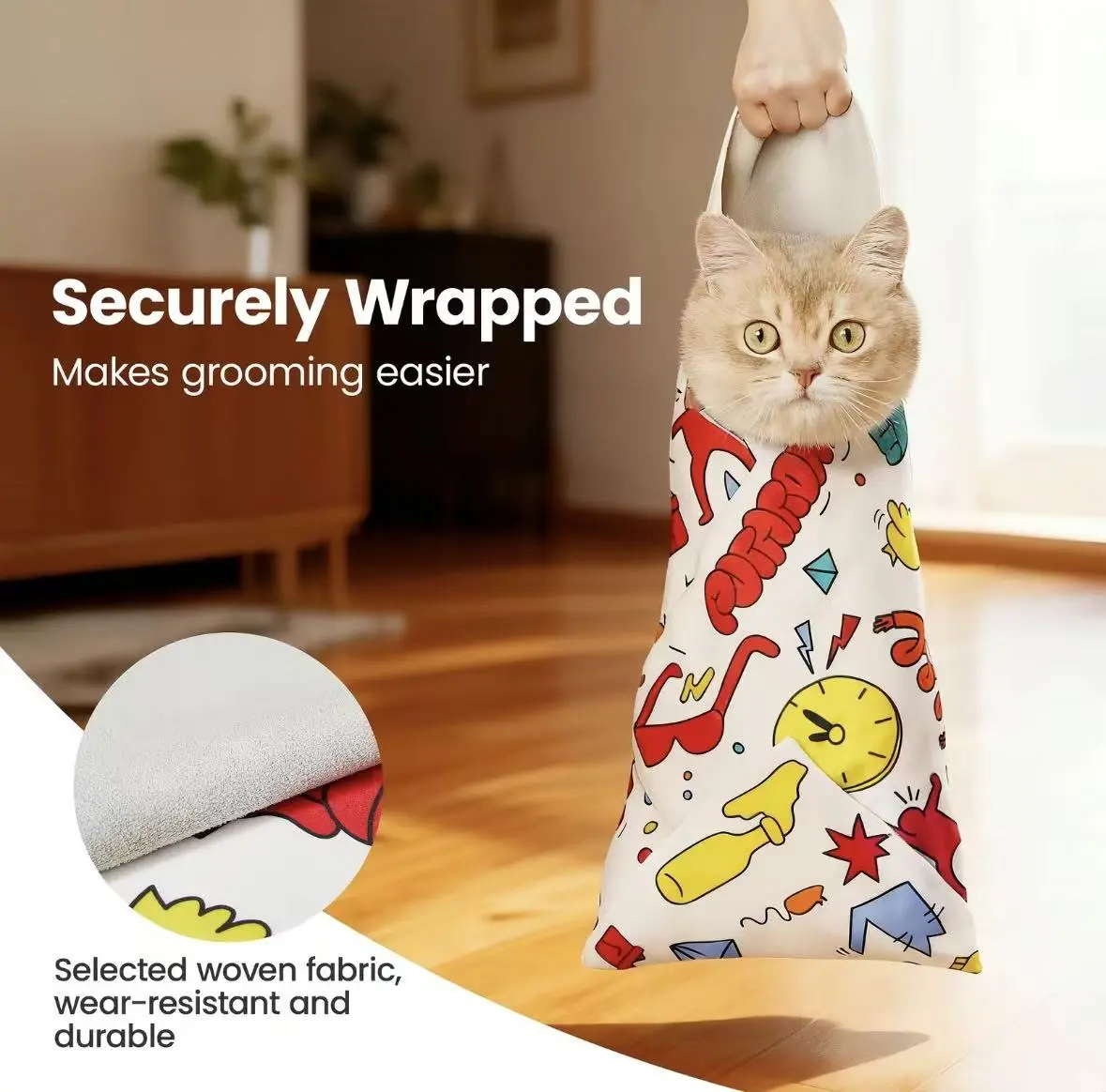 Cat Grooming Wrap - Anti-Escape Cat Burrito Wrap for Nail Clipping, Anti-Scratch Cat Restraint Blanket for Paw Trimming, Paw Cleaning, Grooming & Stress-Free Cat Care