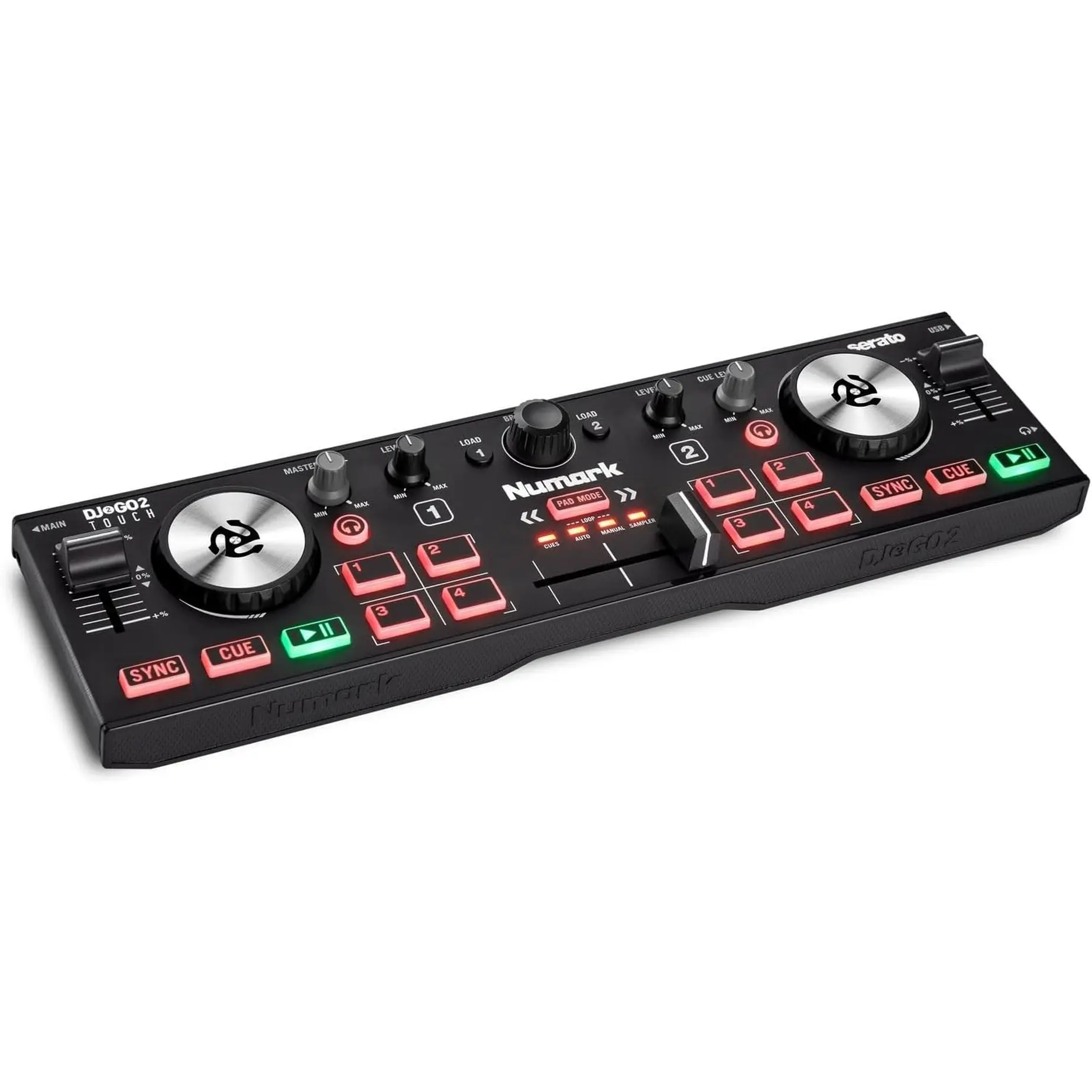 Numark DJ2GO2 Touch Compact DJ Controller with 2 Decks, Mixer