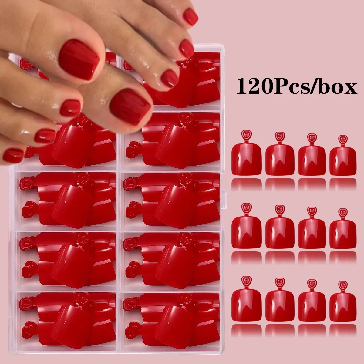 120Pcs Press on Toenails Women Fake Toe Nails, Diy Nails, Nail Design, Home Nail Art, Red Fake Toenails Press on Nails Toe Light Weight Nail Tips Short Square False Toenails Artificial Toe Nails Reusable Full Cover Beach Toesnails