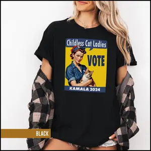 Childless Cat Lady Rosie The Riveter Parody Tee, Kamala Harris 2024 Presidential Election Campaign Political T-Shirt, Funny JD Vance Meme