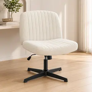 Criss Cross Armless Office Desk Chair – Ergonomic U-Shaped Back, Wide Seat, Adjustable Swivel, Fabric Task Chair for Home Office, Vanity, Makeup, Computer, Modern Cute Desk Chair, No Wheels