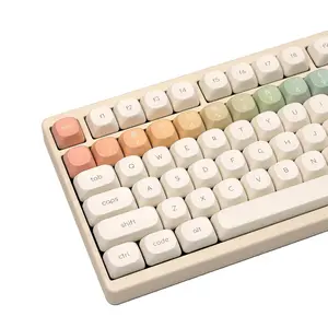 MOA Profile Keycaps, Rainbow PBT Keycap, Minimalist White Cute Round Keyboard Keycap, Dye-Sublimation Colorful Custom Key Cap for 61/64/68/84/87/100/104/108 Cherry MX Mechanical Keyboards(124 )