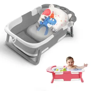 Collapsible Baby Bathtub for Newborns,Foldable Baby Bath Tub for Travel with Real-time Temp Monitor & Floating Cushion