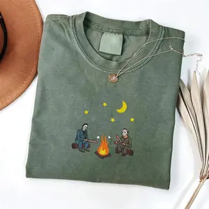 Halloween Camping Embroidered Comfort Colors Shirt, Embroidered Horror Characters Shirt, Horror Movies, Vintage Shirt