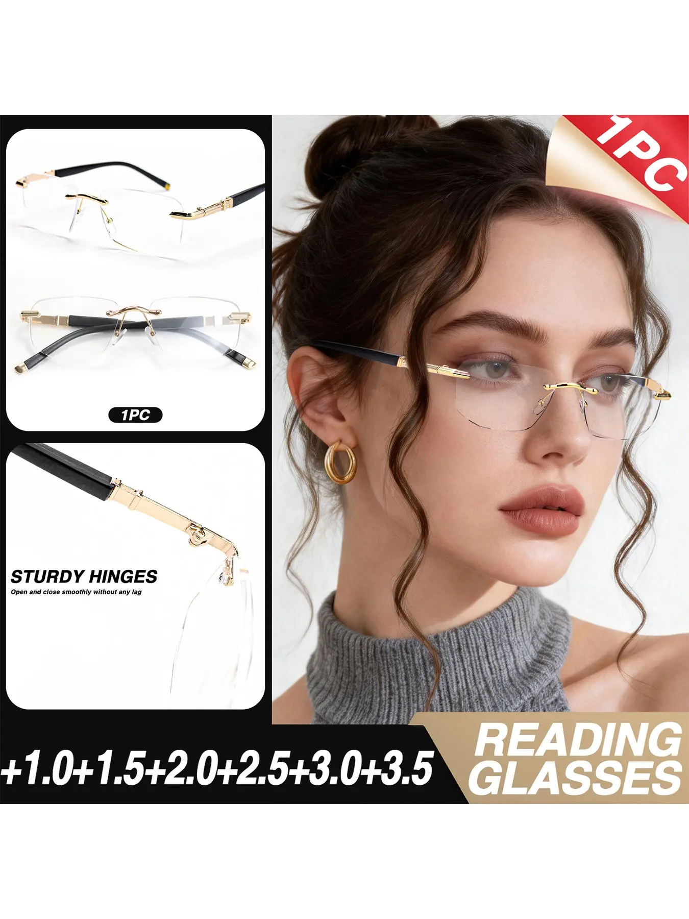 Unisex Frameless Reading Glasses, Rectangle Frame, Rectangular Eyeglasses, Lightweight Comfortable Fit with Soft Nose Pads, Stylish Design for All Face Shapes, Ideal for Men and Women, High Quality Eyewear