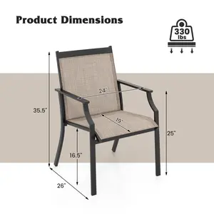 COSTWAY - 2 Piece Patio Dining Chairs Large Outdoor Chairs with Breathable Seat and Metal Frame-Brown