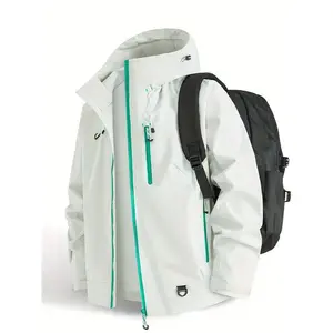 Men's Spring and Autumn Solid Color Full Zipper Jacket - Lightweight Soft Shell Jacket with Full Zipper Closure, Zipper Pocket and Stand up Collar - Casual, Business, Outdoor, Hiking, Casual Clothing - Couple Jacket is the First Choice for Festival Gifts.