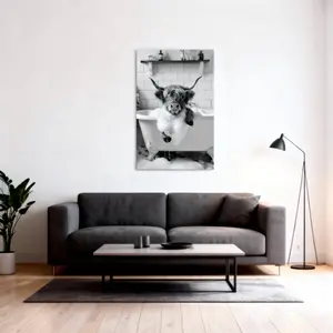 Black And White Cute Highland Cow Artistic Decoration Trendy Wall Decor, Cute And Vibrant Art Print for Bedroom, Dorm, Gaming Setup, VSCO And Aesthetic Room Makeover