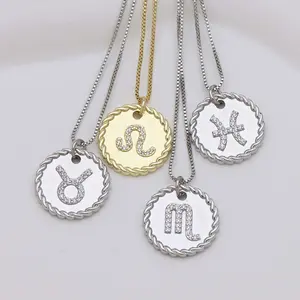 Round 12 Zodiac Necklace Twisted Zircon Box Chain Women's Jewelry Fashion Accessories