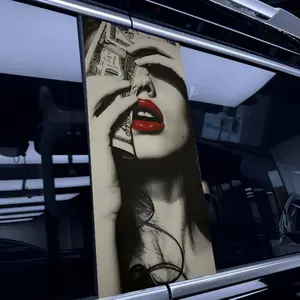 Retro Red Lips Woman Pattern Car Sticker, 2 Counts/set Creative Car B-pillar Decal, Waterproof PVC Protective Film, Scratch-resistant Auto Column Sticker, Graphic Decal, Car Decals, Sticker For Cars