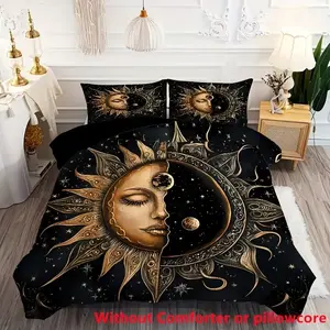 Mysterious Celestial Moon Down Comforter Set, Includes 1 Duvet Cover and 2 Pillowcases, Soft Breathable Bedding, Bedroom Decoration