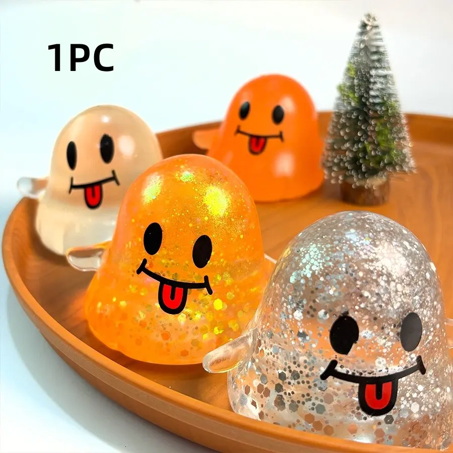 1-Pack Halloween Ghost-Shaped Maltose Squishy Sensory Fidget Toy, Figurines Fidgets, Squeezable Toy - Stress Relief Soft Toy for Adults & Kids, Funny Prank Toy Ideal for Party Favors, Kawaii Squishies, Decompression Squeeze, Sensory Stress Reliever