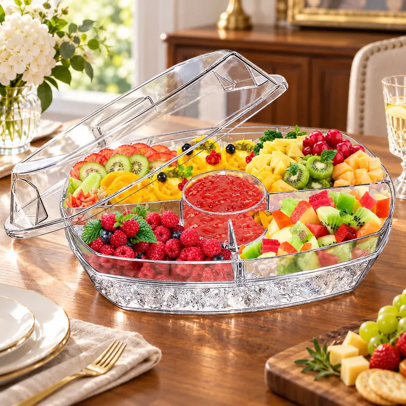 Transparent seasoning plate, the bottom can be put ice to keep fresh ...