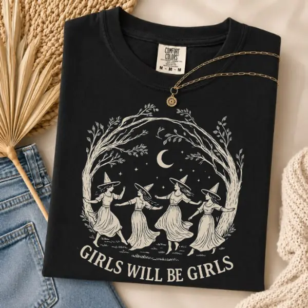 Girls Will Be Girls Witch Shirt Comfort Colors, Witchy Halloween Graphic Tee, Feminist Witch T-Shirt, Moon Goddess Shirt, Cottagecore Gothic Tee, Spooky Season Shirt, Witch Aesthetic Gift