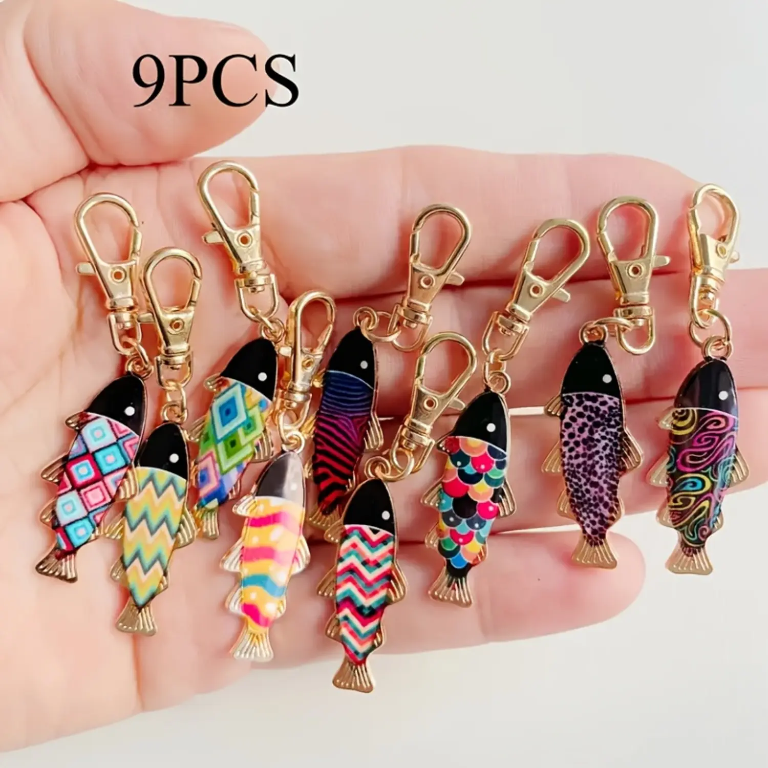 Camping & Hiking Hammock Accessories - 9-Piece Whimsical Cartoon Fish Alloy Aesthetic Keychains with Lobster Clasp Hooks, Bag Charms, Mini Gifts for Women, Aesthetic Keychain