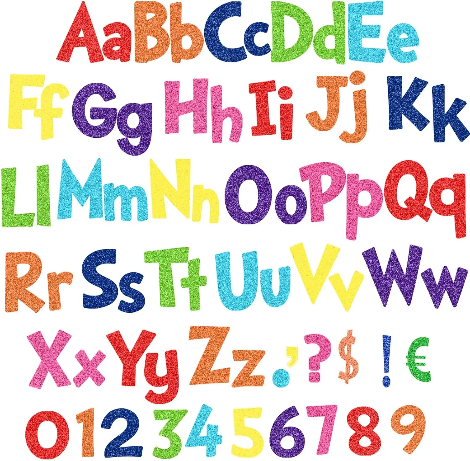 268 count 5 Inch Colorful Bulletin Board Letters Combo Set, Chalkboard Alphabet Letters Numbers, Cutouts Number Pack(Glitter Rainbow)