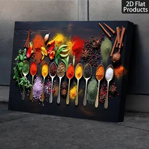1 Piece Herbal and Spice Canvas Wall Art, with Solid Wood Frame - Vibrant 2D Print, Waterproof and Durable, Includes Hanging Hardware - Perfect for Kitchen, Dining Room, or Holiday Gift for Him or Her, Dining Room Artwork|Contemporary Artwork, 2D Flat, Pe